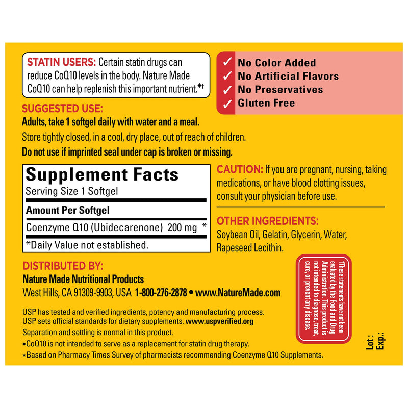 [Australia] - Nature Made CoQ10 200mg, Dietary Supplement for Heart Health Support, 80 Softgels, 80 Day Supply Naturally Orange 80 Count (Pack of 1) 