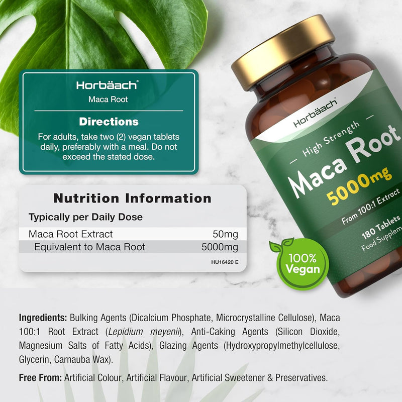 [Australia] - Maca Root 5000mg | 180 Vegan Tablets | High Strength Peruvian Maca Root Extract | Natural Booster Supplement for Men | Non-GMO, Gluten Free | No Artificial Preservatives 