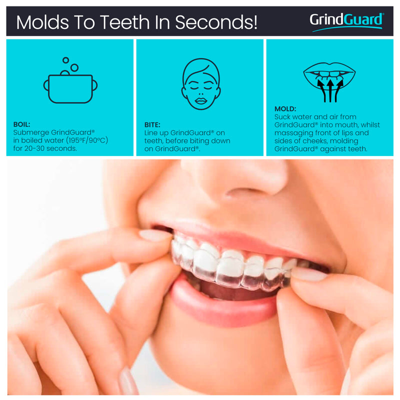 [Australia] - GrindGuard® Adult Mouthguards Against Bruxism, Clenching and TMJ Relief, 8 Gum Guards (2 Sizes) and Storage Case, Pack of 8, Clear 