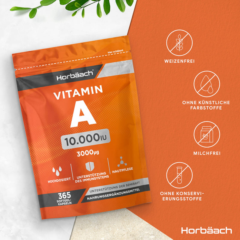 [Australia] - Vitamin A high dose 10000 IU | 1 year supply | Eye vitamins | Retinol for skin, cells & immune system | Horbaach 