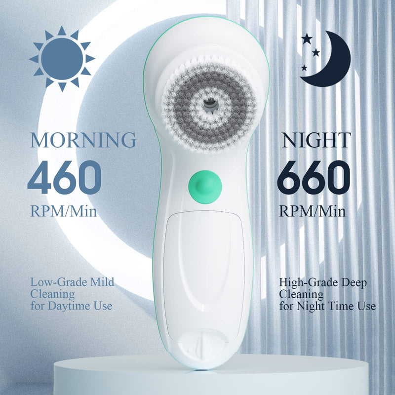 TOUCHBeauty Facial Cleansing Brush Electric, Face Cleansing Brush with Stand, 3 Brush Heads, 2 Speeds, IPX5 Waterproof, Battery-Powered, Suitable for All Skin Types, TB-0759D White