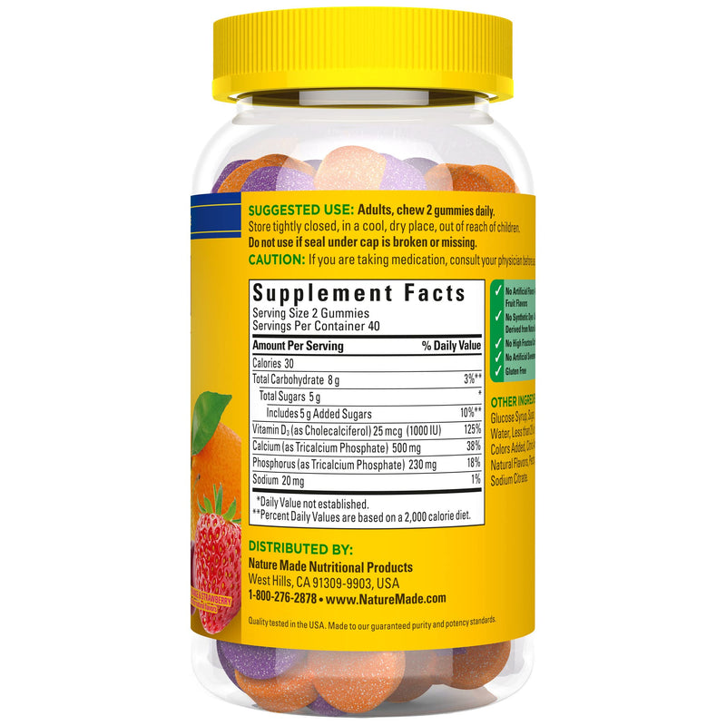 [Australia] - Nature Made Calcium Gummies 500 mg Per Serving with Vitamin D3, Dietary Supplement for Bone Support, 80 Gummies, 40 Day Supply Cherry, Orange, and Strawberry 80 Count (Pack of 1) 