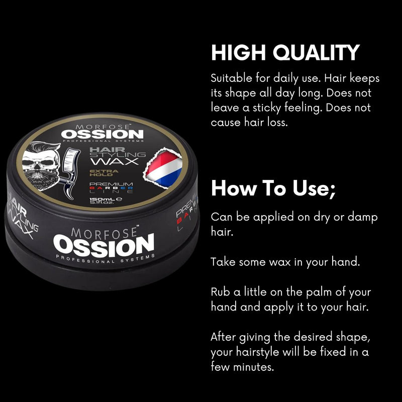 [Australia] - Morfose OSSION PBL Extra Hold Hair Styling Wax 150ml - Hair styling wax - texturizing and voluminous, extra strong hold, naturally shiny look - for all hair types 150 ml (pack of 1) blue 
