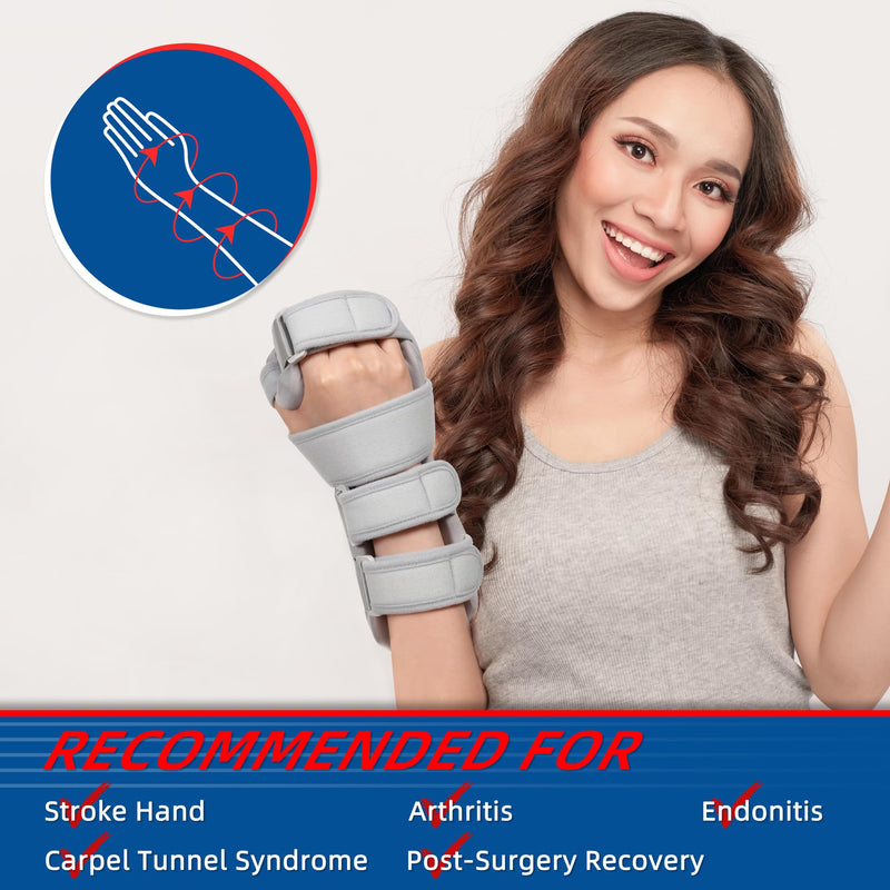 [Australia] - Stroke Resting Hand Splint - Night Immobilizer Wrist Finger Brace for Flexion Contractures, Functional 5 Finger Stabilizer Wrap - for Muscle Atrophy Rehab, Arthritis, Tendonitis, Carpal Tunnel Pain Large Right 