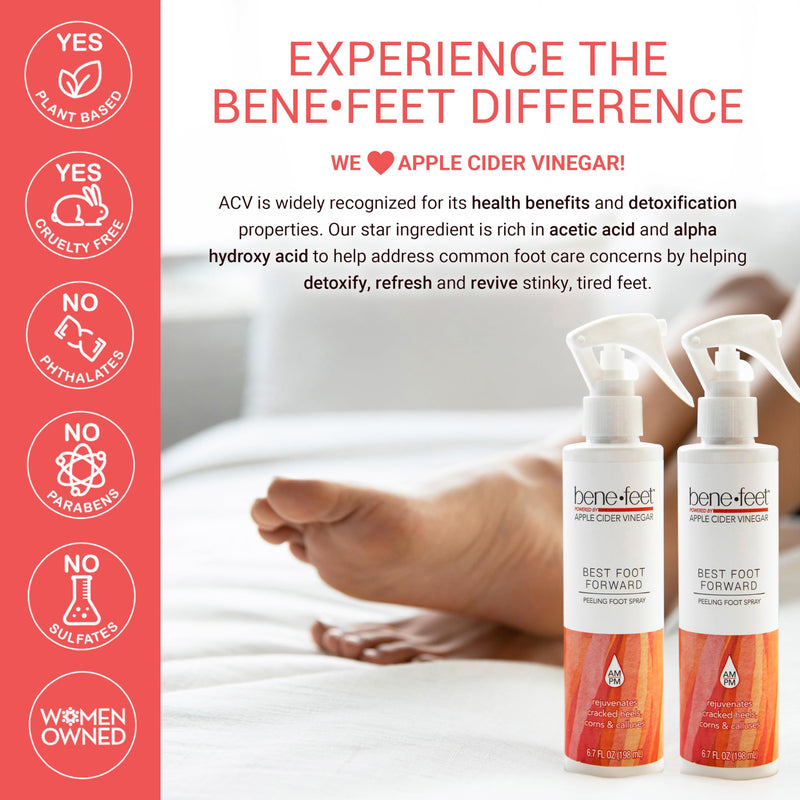 [Australia] - Benefeet Best Foot Forward Peeling Spray - May Help Rejuvenate + Smooth for Cracked Heels, Corns + Calluses Made w/Shea Butter, Apple Cider Vinegar + Tea Tree Oil, 6.7 oz (2 Pack) 6.7 Fl Oz (Pack of 2) 