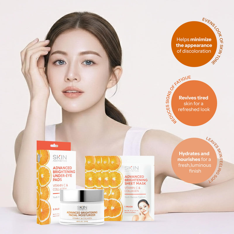 Skin Aesthetics Vitamin C & Collagen Set – Dermatologist Tested, Anti Aging, Korean Skin Care – Firms, Smooths, Hydrates and Revitalizes Tone – Vegan, Clean Beauty – Moisturizer, 5 Mask & 5 Eye Pads Skin Care Regimen