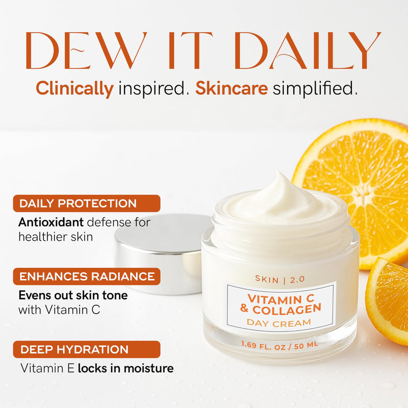 Skin 2.0 Vitamin C & Collagen Face Moisturizer – Hydrating Anti Aging Cream for Smooth & Radiant Skin, Firms & Revives Dull Complexion – Dermatologist Tested, Korean Skin Care, Clean Beauty – 2 Pack Vitamin C & Collagen (2 Pack)