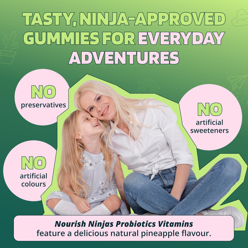 Kids Probiotic Multivitamin Chewable Gummies, Made with a Special Bio-Culture Blend, Plus Added Vitamins C, B3, B5, and B6, No Artificial Colours, Flavours and Preservatives. Age 3+