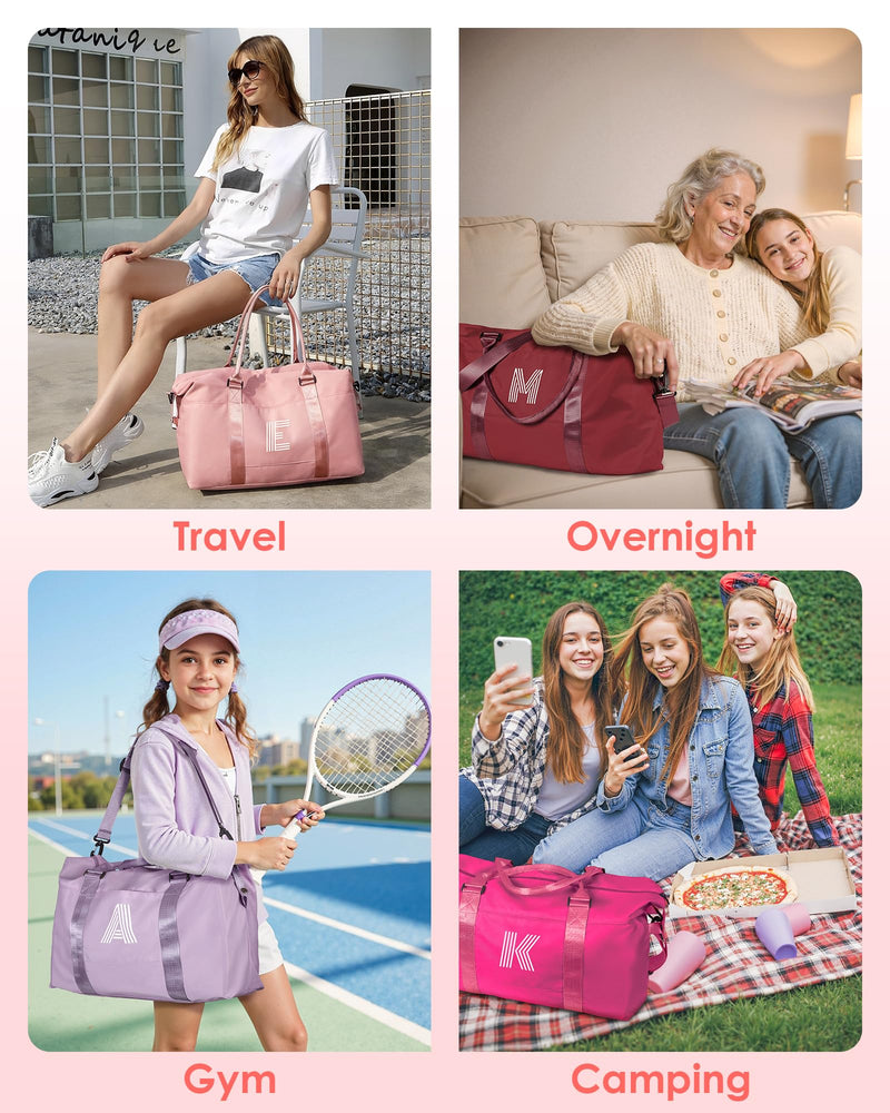 Teen Girl Gifts 13 14 15 16 Year Old, Initial Travel Duffel Bag | Teen Girl Gifts Trendy Stuff-Personalized Weekender Bags，Monogram Overnight Bag Camp Stuff for Girls (Letter N) Pink