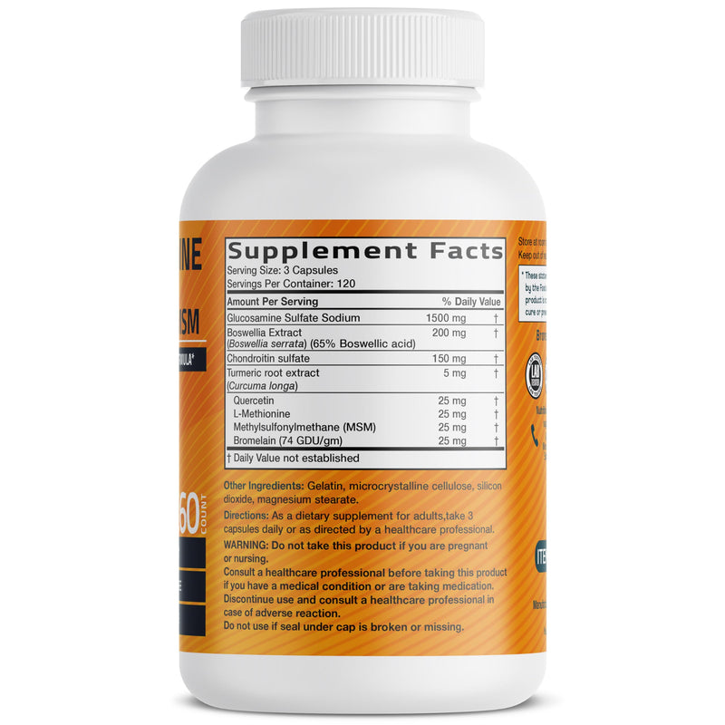 Bronson Glucosamine Chondroitin Turmeric & MSM Joint Support, 360 Capsules | Standardized Boswellia, Shellfish-Free Glucosamine, Mobility & Comfort Support, Non-GMO, Gluten-Free & Soy-Free 360 Count (Pack of 1)