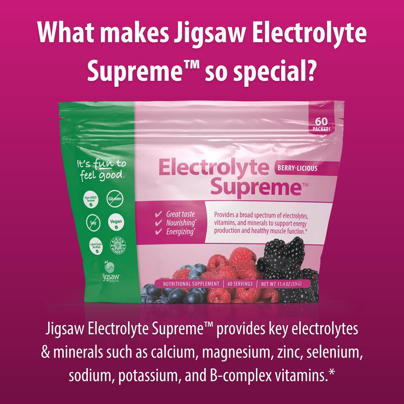 Jigsaw Health Electrolyte Supreme | Broad Spectrum of Electrolytes + Trace Minerals | Berry-Licious Flavor | 60 Servings (Packets)