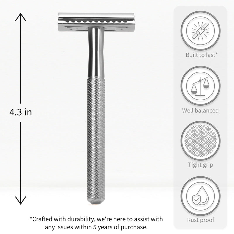 [Australia] - Bambaw Double Edge Safety Razor for Men & Women, Metal Razor with 5 Double Edge Safety Razor Blades, Eco-Friendly Razor ‚Äì Silver Silver Razor 