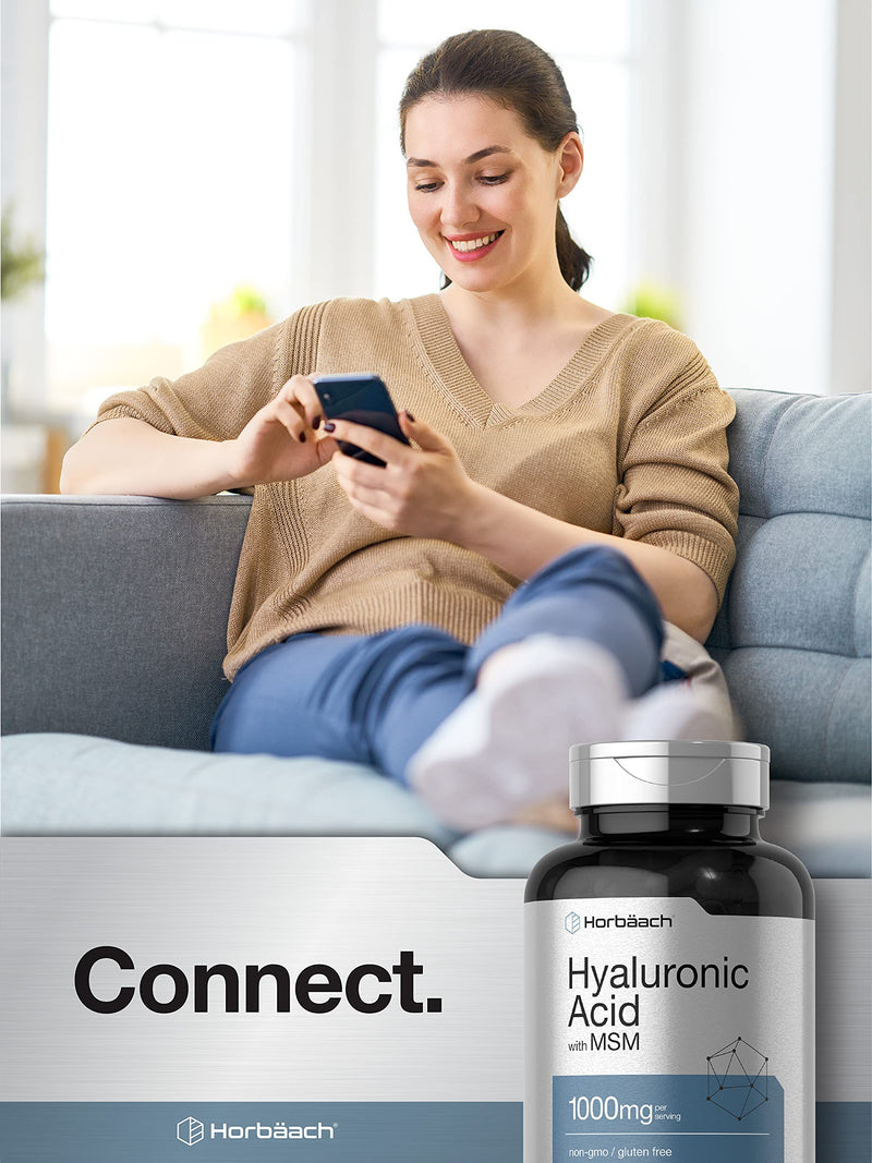 Horbäach Hyaluronic Acid with MSM | 1000 mg | 120 Capsules | Non-GMO and Gluten Free Supplement | Bioavailable Formula 120 Count (Pack of 1)