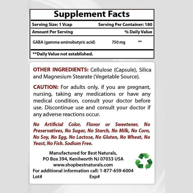 Best Naturals GABA Supplement 750mg & L-Theanine 200mg