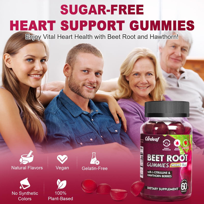 [Australia] - Sugar Free Vegan Beet Root Gummies for Blood Pressure, Beetroot Gummies with L-Citrulline and Hawthorn Extract, Peach Flavor Beet Chews for High Blood Pressure, 60 Count 