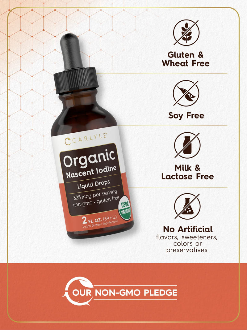 Carlyle Organic Nascent Iodine Liquid Drops | 2 fl oz | Vegan Supplement | Non-GMO, Gluten Free