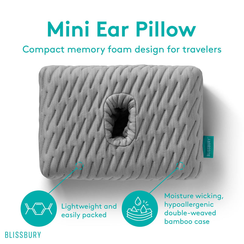 [Australia] - BLISSBURY Mini Ear Pillow | Ear Piercing Pillow for Side Sleeping | Travel Friendly CNH Pillow with Ear Hole | Soothing Hole for Ear Pain | Piercing Health & Ear Recovery for Side Sleepers | Donut Ear Gray 