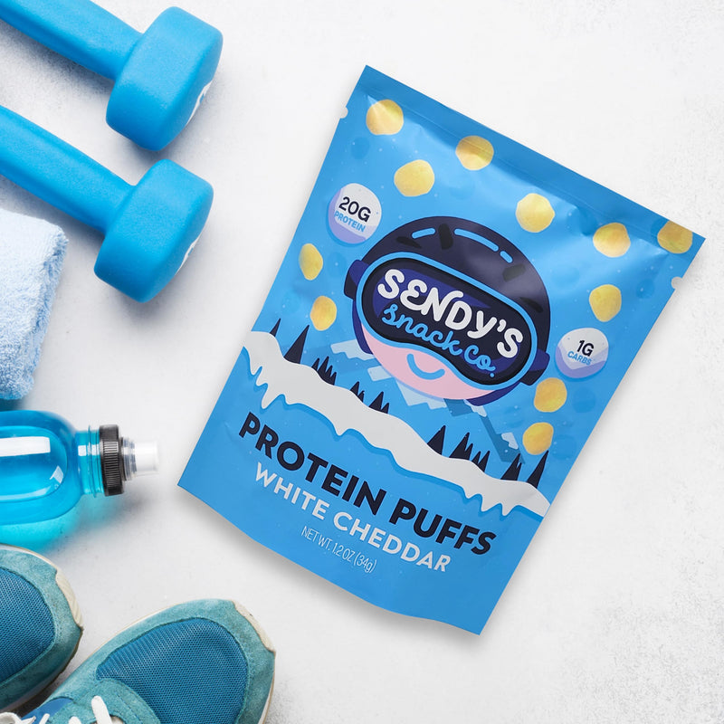 [Australia] - Sendy’s Protein Puffs, Protein Cheese Puffs | High Protein Snack, Keto Snack, Low Carb, Gluten Free, 20g Protein, 1g Carbs | White Cheddar, 6 Pack 