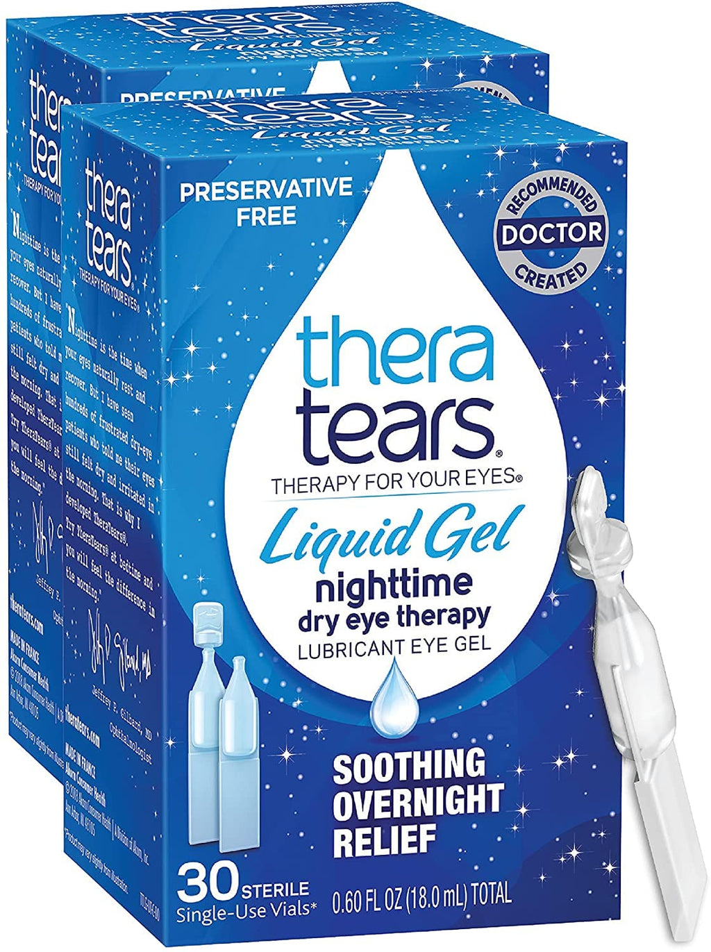 TheraTears Liquid Gel Nighttime Eye Drops for Dry Eyes, 30 Vials, 30 Count (Pack of 2) 30 Count (Pack of 2)