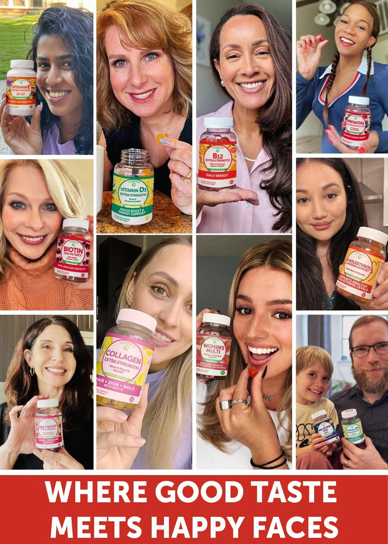 Lunakai USA Made Collagen & B12 Gummies Bundle for Adults 50+, Supports Skin, Hair, Joint Health & Energy, Non-GMO, Delicious Lemon & Orange Flavors, 60ct Each