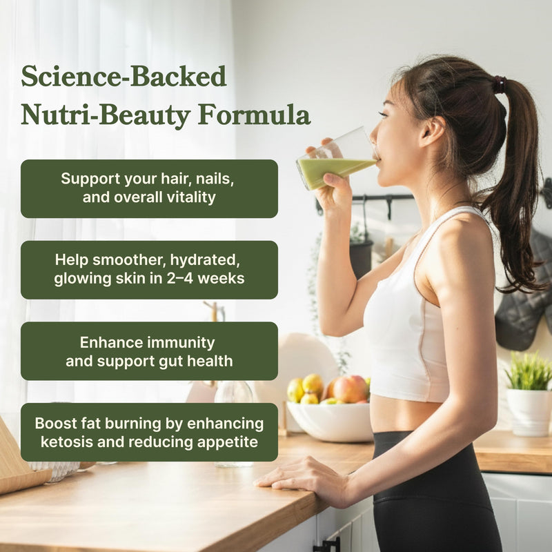 Japanese Matcha Latte Protein Powder | All-in-One Beauty Shake | Collagen, Probiotics & MCT Oil | Supports Hair, Skin & Nails | 10 Vitamins & 4 Minerals | Meal Replacement | 20 Servings | Allie Beauty Protein Japanese Matcha Latte