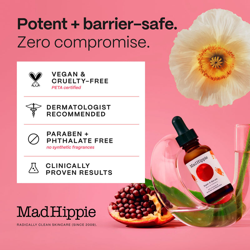 Mad Hippie Vitamin A Serum with Hyaluronic Acid - Hydrating Serum, Anti-Aging, Skin-Tightening, Skin-Brightening Serum, Exfoliating Retinoid Serum, Retinol Alternative, 1.02 Oz