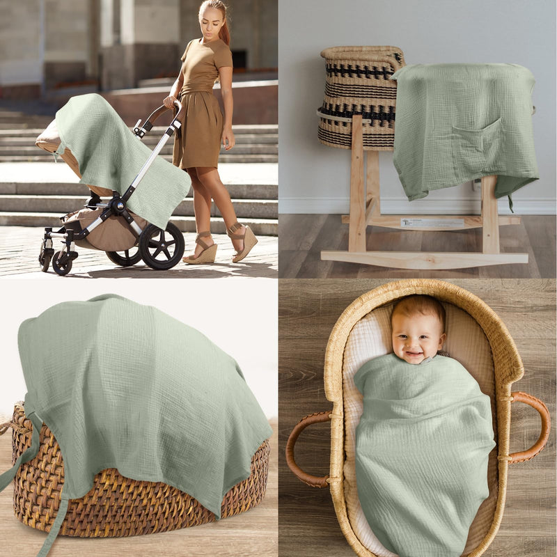 [Australia] - Muslin Breast Feeding Cover- Allows Hands-Free Baby Check, 100% Cotton, Featuring Windproof Straps, Includes A Small Potable Storage Pocket, Baby Breast Feeding Must Haves Khaki 
