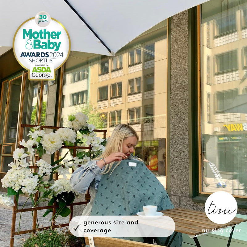 [Australia] - Nursing Cover for Baby Breastfeeding & Pumping | Multi Use Car Seat Stroller Cover | Breathable Soft Muslin Cotton | Breast Feeding Apron & Shawl by TISU (Dusty Green Rainbow) Dusty Green Rainbow 