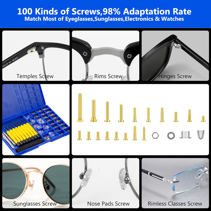 [Australia] - Magnetic Eyeglass Repair kit with Gold Screw, Upgraded All-in-One Eye Glass Repairing Kit Included Precision Screwdriver Sets, Nose Pads 
