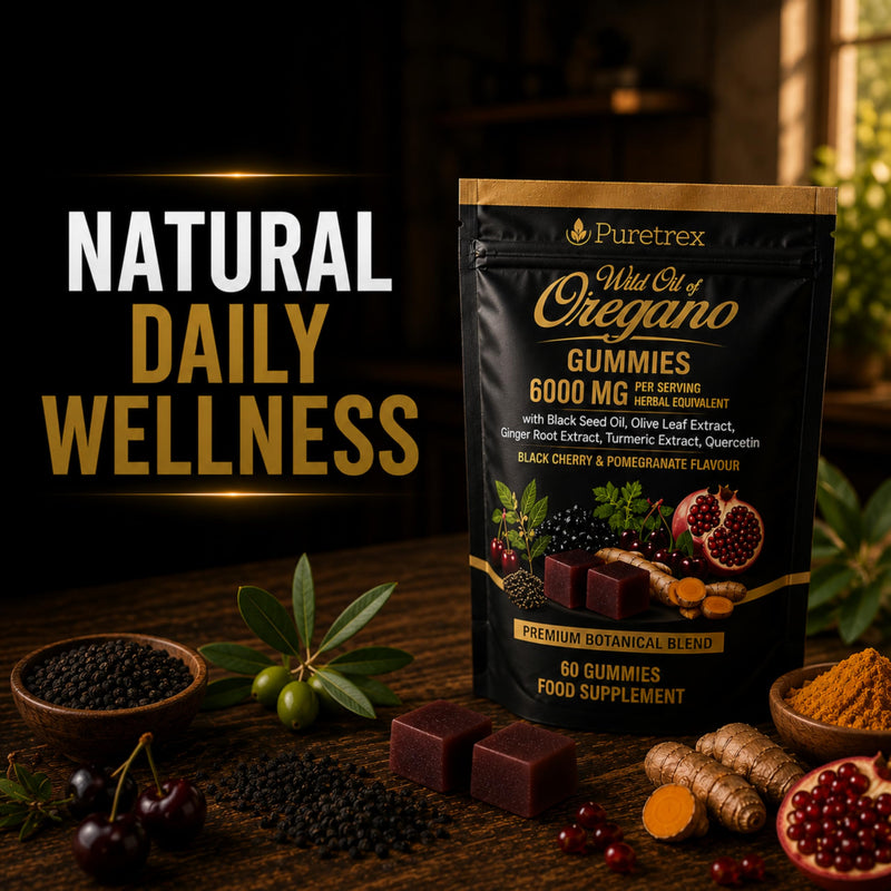 Oregano Oil Gummies 6000mg Herbal Equivalent with Black Seed Oil, UK Made Wild Oregano Oil Immune Support Gummies with Olive Leaf, Ginger, Turmeric, Vitamin C, Zinc & Black Pepper, Vegan 60 Count