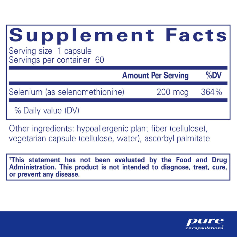 [Australia] - Pure Encapsulations Selenium - 200 mcg - for Healthy Cellular Function, Immune System & Antioxidant Defenses - Mineral Supplement - Vegan & Gluten Free - 60 Capsules 60 Count (Pack of 1) 