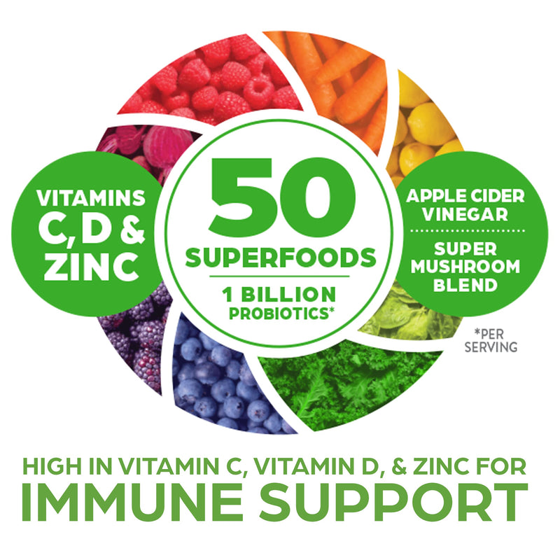 Orgain Greens + Superfoods Immunity Up Powder, Honeycrisp Apple, 0.62lb | Organic greens + 50 superfoods powder, probiotics, vitamin C, D, & zinc, apple cider vinegar, ashwagandha, for immune support 9.9 Ounce (Pack of 1)