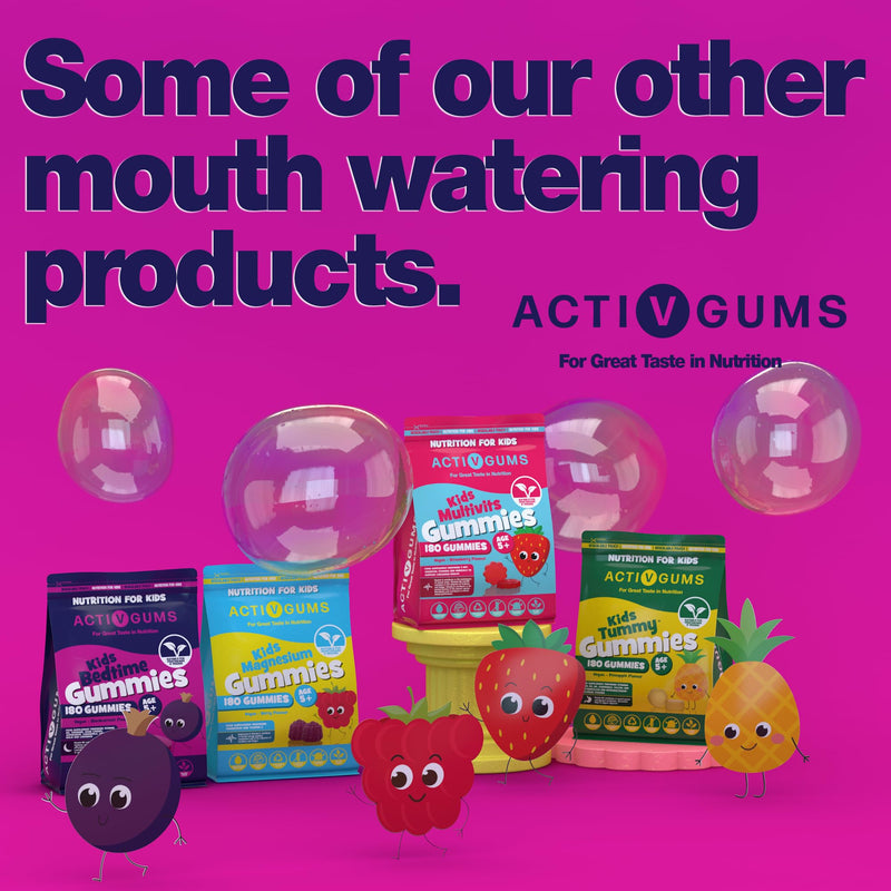 Kid's Bedtime 180 Vegan Gummies | Blackcurrant Flavour | Melatonin & 5HTP Free Contains Vitamin B6, Montmorency Cherry, Chamomile | Resealable & Recyclable Pouch | Suitable for Ages 5+ By ActivGums® 180 count (Pack of 1)