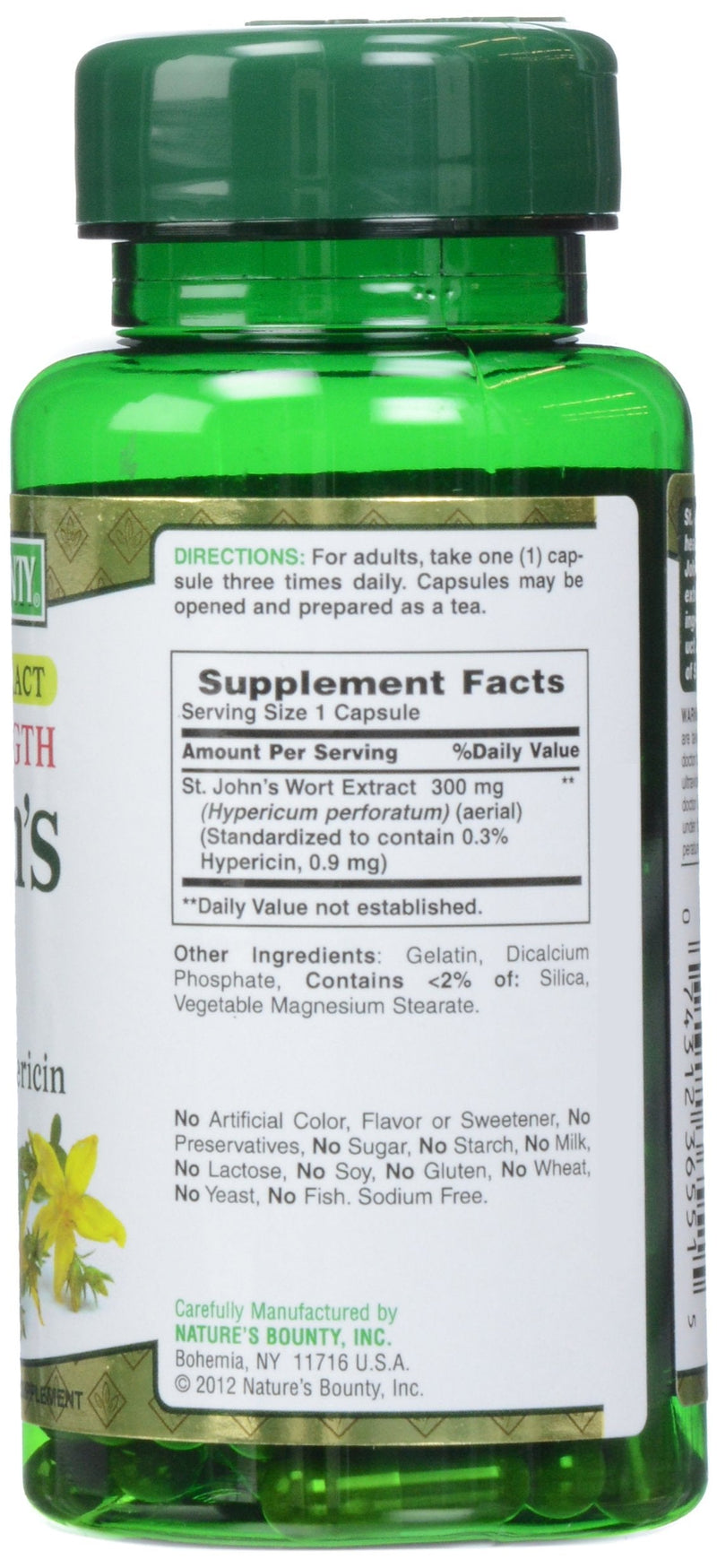 [Australia] - Nature's Bounty St. John's Wort Pills and Herbal Health Supplement, 300mg, 100 Capsules, Gelatin, Dicalcium Phosphate, Silica, Vegetable Magnesium Stearate Unflavoured 100 Count (Pack of 1) 
