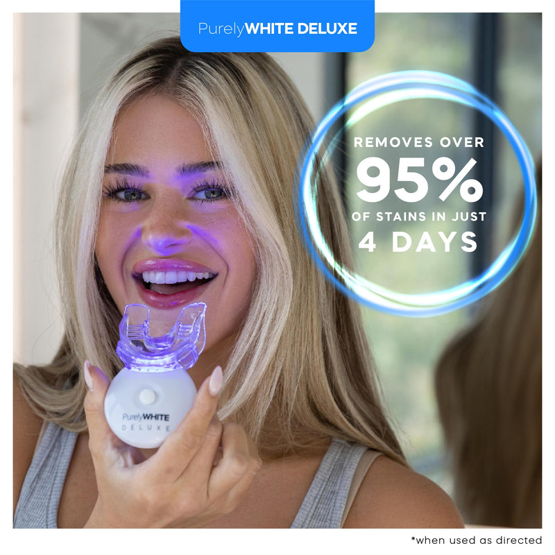 PurelyWHITE DELUXE Teeth Whitening Kit, Complete LED Teeth Whitening, 15+ Treatments, (3) 3ml Whitening Gel Syringes, Whiter Smile in 7 Minutes 0.2 Fl Oz (Pack of 5)