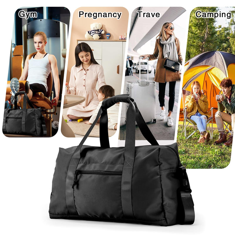 Travel Duffle Bag,Sport Gym Bag for Men And Women with Wet Pocket,Weekender Bag Carry On Tote Bags for Airplane (Black, M) Black