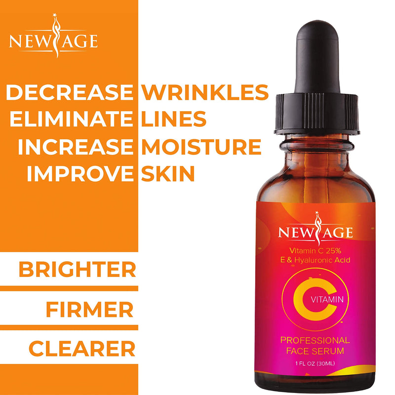 (2-PACK) Vitamin C Serum with Hyaluronic Acid for Face and Eyes - Natural Anti Aging Eye Serum - Facial Serum Fades Age Spots and Sun Damage - By New Age