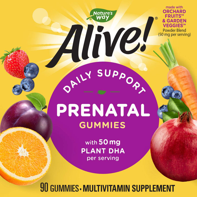 [Australia] - Nature's Way Alive! Prenatal Gummies with DHA, Supports Baby's Eye and Brain Development*, Orange and Raspberry Lemonade Flavored, 90 Gummies 