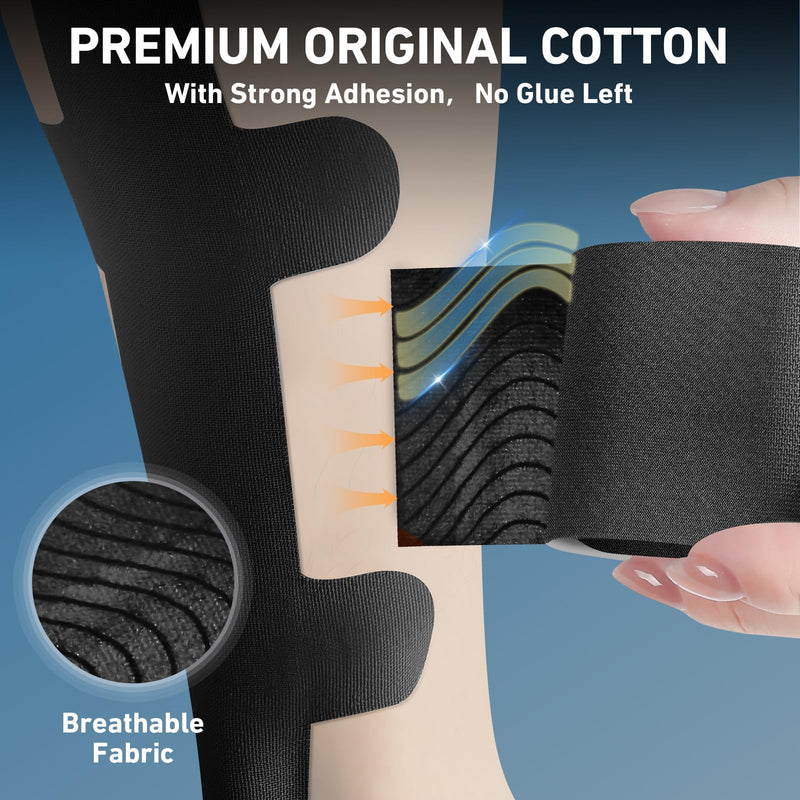 [Australia] - Kinesiology Tape for Achilles Tendon, KTQUICK 12 Count Achilles Tendon Tape Precut, Original Cotton Waterproof&Breathable, Enhance Elastic Kinesiology Athletic Tape for Achilles&Muscle Support(Black) Black 