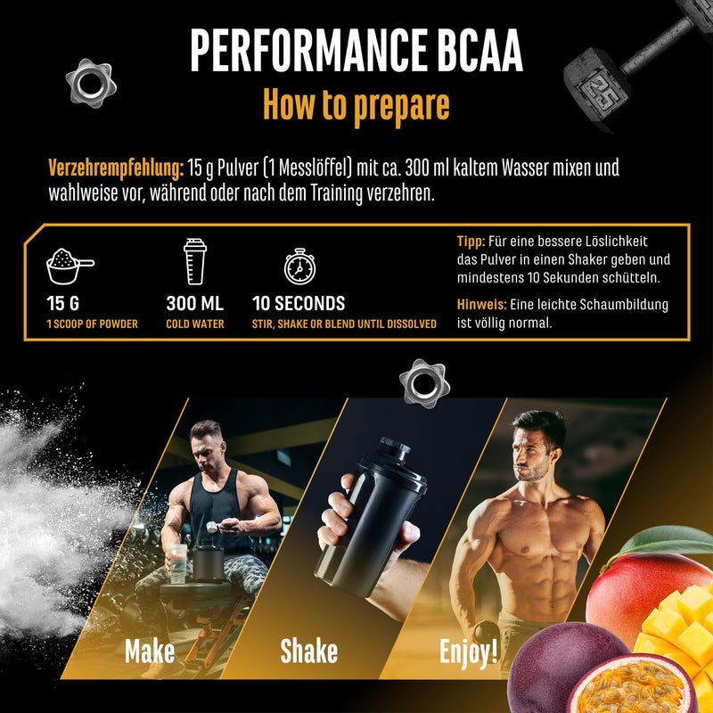 [Australia] - BCAA Performance - 450 g powder - Instant BCAAs + L-Glutamine + Taurine - Delicious & super solubility - Vegan amino acids - 2:1:1 ratio - (Mango passion fruit) 