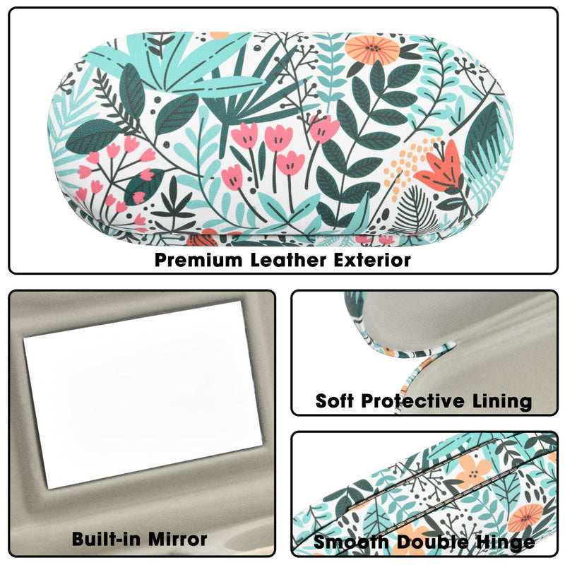 [Australia] - 2 in 1 Contact Lens and Glasses Case,Double Sided Dual Use Design with Mirror, Tweezer and Contact Lens Solution Bottle,Portable Soak Storage Kit for Travel,Office(White & Tropical Flowers) White & Tropical Flowers 