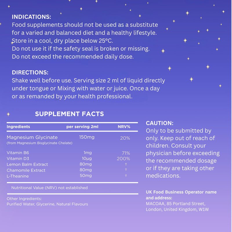 Magnesium Glycinate Kids Liquid Drops 150mg | Calm Night Support | with Vitamin B6, D3, Lemon Balm & Chamomile | Easy Absorption | 60ml |