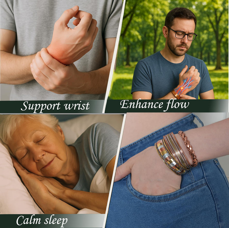 [Australia] - Touchstone copper bracelets | gift for men women |adjustable 100% pure solid real magnetic jewelry | handmade bracelet set combo | rope braided tibetan bangles. Two tone 3 