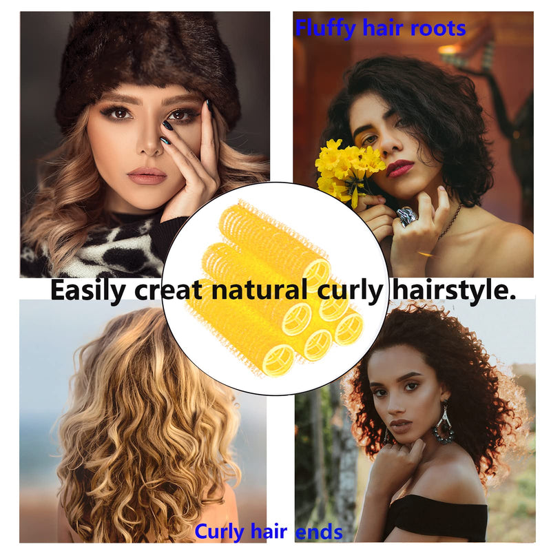 24PCS Self Grip Heatless Rollers Set - Pro Salon Hairdressing Tools for DIY Curly Hairstyles on Medium and Short Hair (0.8in, Yellow), with Rat Tail Comb