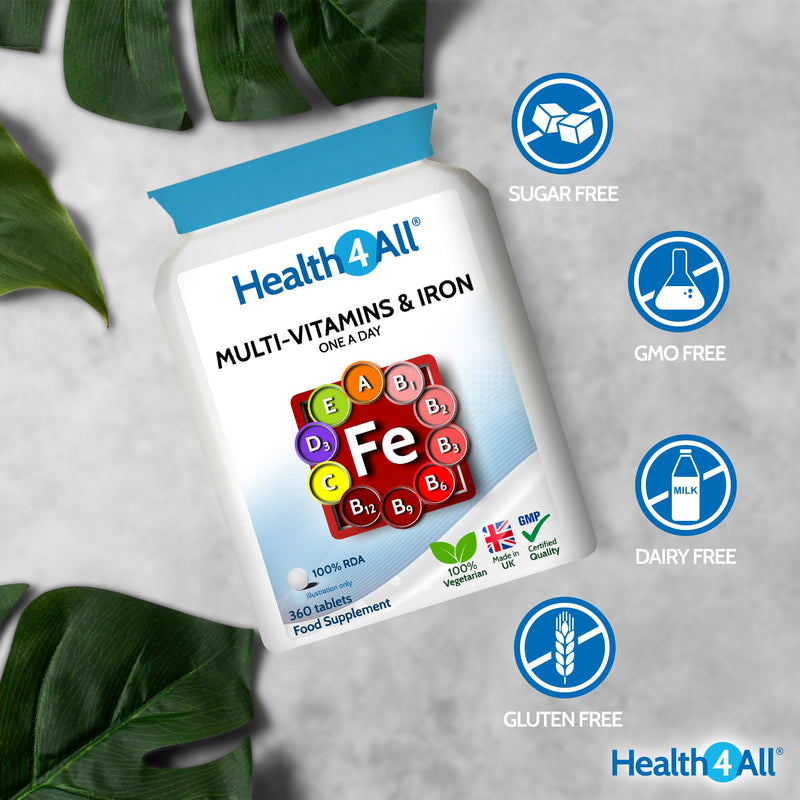 Health4All Multivitamins & Iron 360 Easy to Swallow Tablets, One a Day 1 Year Supply with 100% RDA of Vitamins | Supports Immune System and Overall Health of Men & Women | Made in UK 360 count (Pack of 1)