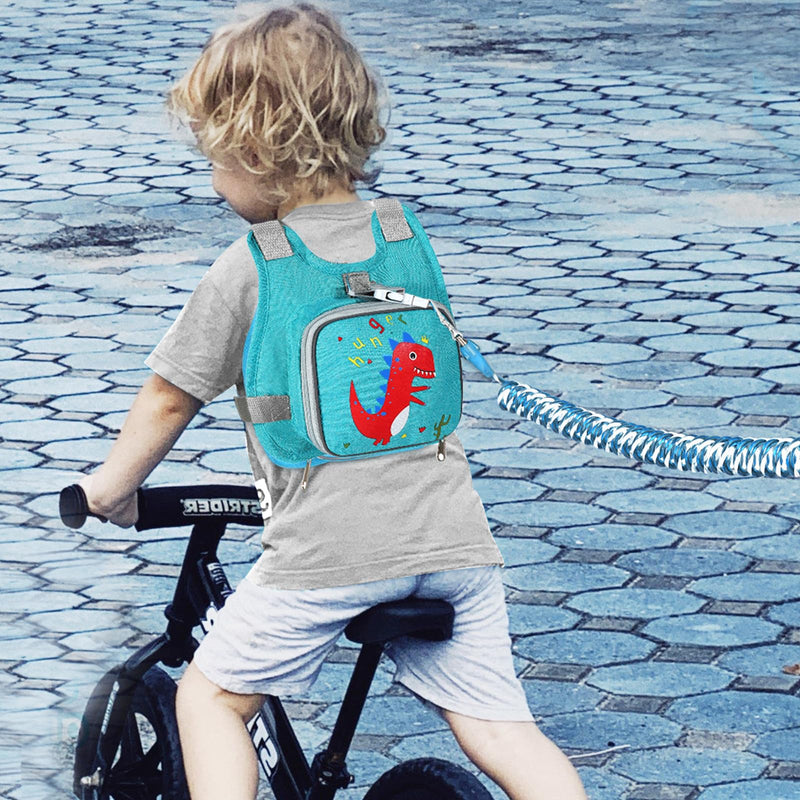 [Australia] - Toddler Harness Leash + Anti Lost Wrist Link, Accmor Dinosaur Baby Harnesses with Kids Leashes for Boys, Cute Child Walking Anti-Lost Holder Bracelet Strap Tether for Outdoor Keep Kid Close (Blue) Lake Blue/Dinosaur 