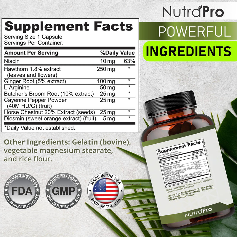 [Australia] - Best Blood Circulation Supplements and Vein Support-Blood Flow, Leg Circulation, Heart Health, and Varicose Veins.with Butcher's Broom, and Diosmin.Helps Reduce Swelling & Discomfort in Legs.90 Caps. 