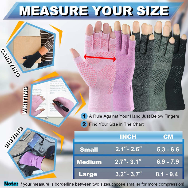 [Australia] - 2 Pairs Compression Gloves for Rheumatoid Arthritis, Osteoarthritis, Carpal Tunnel Pain, Fingerless Arthritis Hand Gloves for Women Men Support Work&Computer Typing (Pink+Purple, Medium) Pink(1pair)+purple(1pair) 