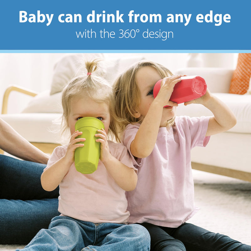 [Australia] - Dr. Brown's Milestones Cheers 360 Spoutless Transition Cup, Travel Friendly and Leak Free Sippy for Babies and Toddlers, Green and Pink, BPA-Free, 10 oz/300 mL, 9m+ 10 Ounces 