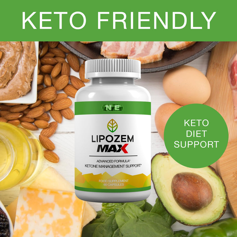 Lipozem Max Vegan Food Supplement, 60 Capsules, Keto Support, Boost Energy, Weight Support, Gluten Free 60 count (Pack of 1)
